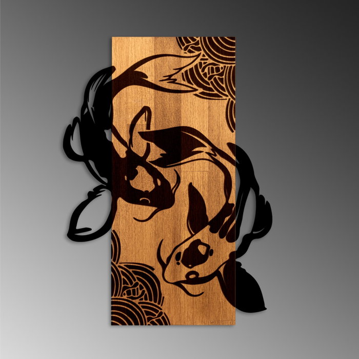 Wallity Fish Yang Escultura de Pared en Nogal y Negro
